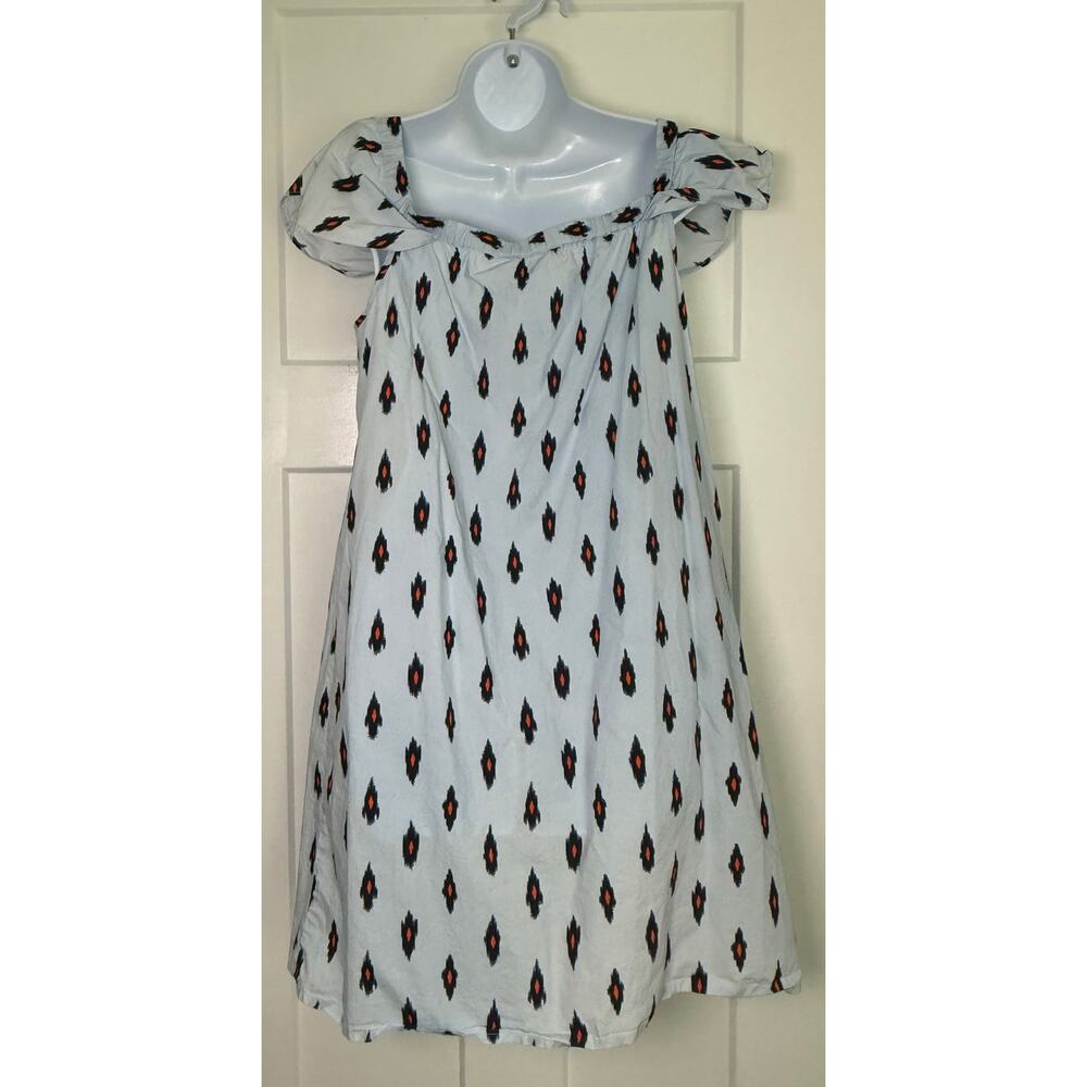 J. Crew Off Shoulder Ikat Dress Blue Orange Size MEDIUM Cotton - Picture 2 of 10